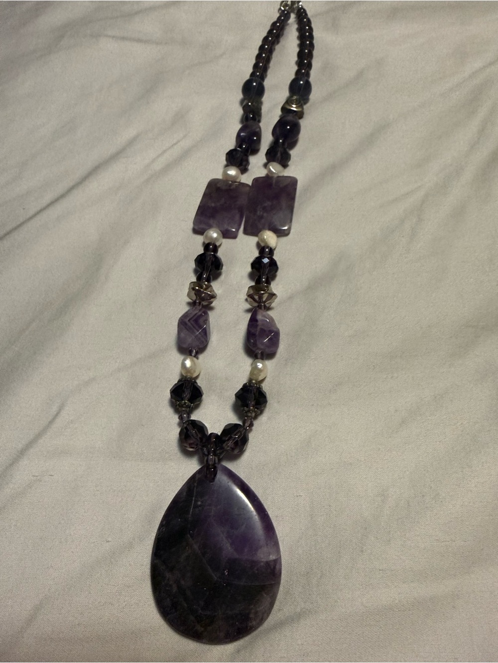 Handcrafted Purple Gemstone Teardrop Pendant Necklace - Women Jewelry